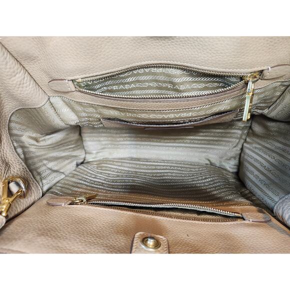 Prada Biege Vitello Daino Tessuto Leather Hand Bag with Crossbody Strap - Picture 12 of 16